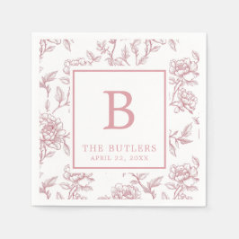 Roze Bloemen Chinoiserie Initiaal Trouwservetten Servet