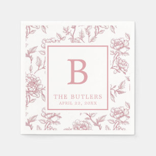 Roze Bloemen Chinoiserie Initiaal Trouwservetten Servet