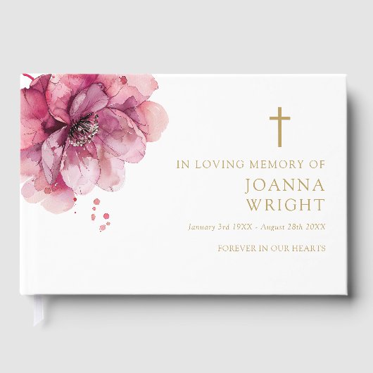Roze Bloemen Christelijk in liefdevolle herinnerin Gastenboek (Voorkant)