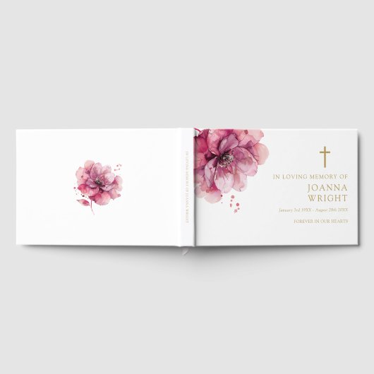 Roze Bloemen Christelijk in liefdevolle herinnerin Gastenboek (Volledig)