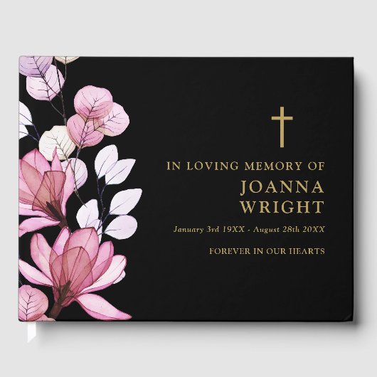 Roze Bloemen Christelijk in liefdevolle herinnerin Gastenboek (Voorkant)