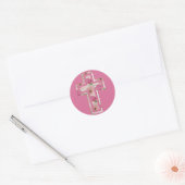 Roze bloemen Christelijk kruissymbool Ronde Sticker (Envelop)