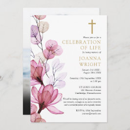 Roze Bloemen Christelijk Memorial begrafenis foto Kaart