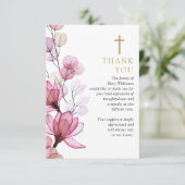 Roze Bloemen Christelijke Viering van het Leven Be Bedankkaart (Staand voorkant)