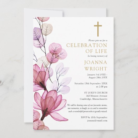 Roze Bloemen Christelijke Viering van het Leven Be Kaart (Voorkant)