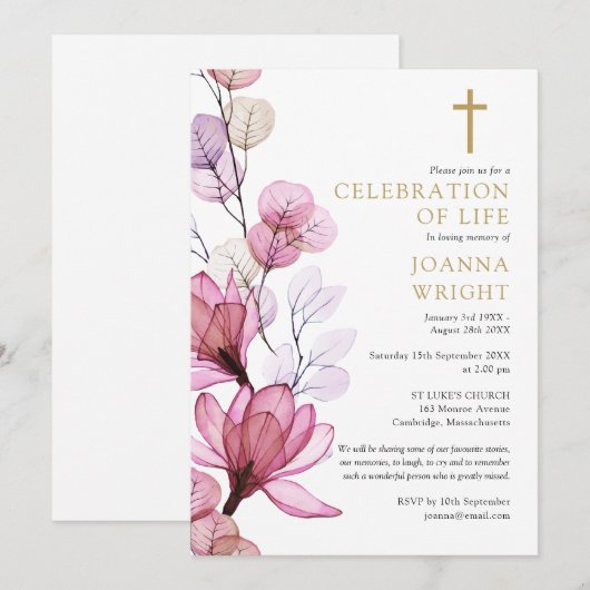 Roze Bloemen Christelijke Viering van het Leven Be Kaart (Voorkant / Achterkant)