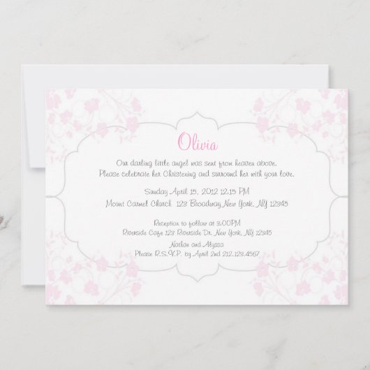 Roze bloemen Christening Uitnodiging (Voorkant)