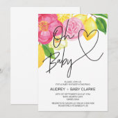 Roze Bloemen & Citroen Lente Oh Baby Meisje Douche Kaart (Voorkant / Achterkant)