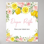 Roze Bloemen Citroen Luier Raffle Poster (Voorkant)