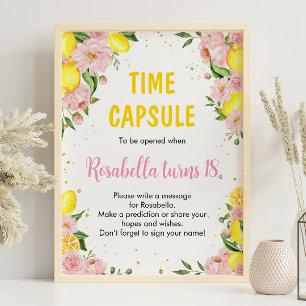Roze Bloemen Citroen Meisje Verjaardag Tijd Capsul Poster