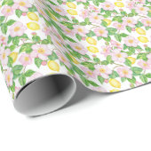 Roze Bloemen Citroenen Patroon Cadeaupapier (Rol Hoek)