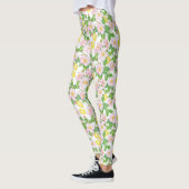 Roze Bloemen Citroenen Patroon Leggings (Links)