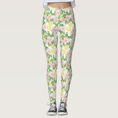 Roze Bloemen Citroenen Patroon Leggings (Voorkant)