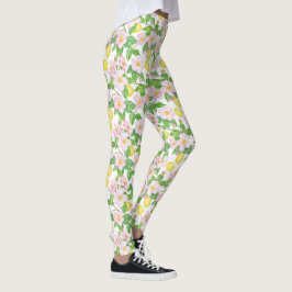 Roze Bloemen Citroenen Patroon Leggings