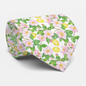 Roze Bloemen Citroenen Patroon Stropdas (Opgerold)
