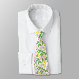Roze Bloemen Citroenen Patroon Stropdas