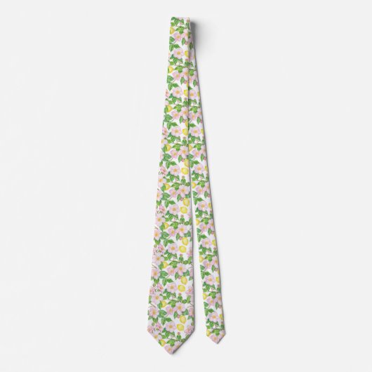 Roze Bloemen Citroenen Patroon Stropdas (Voorkant)