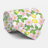 Roze Bloemen Citroenen Patroon Stropdas (Opgerold)