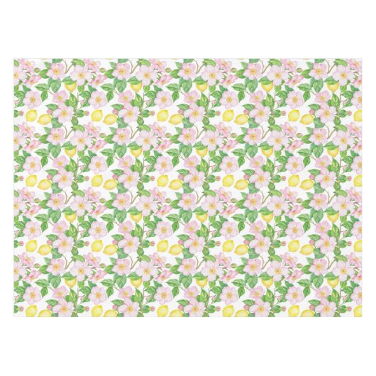 Roze Bloemen Citroenen Patroon Tafelkleed (Voorkant (Horizontaal))