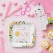 Roze Bloemen Citrus 1e Verjaardagsfeestje Papier B Papieren Bordje (Feest)