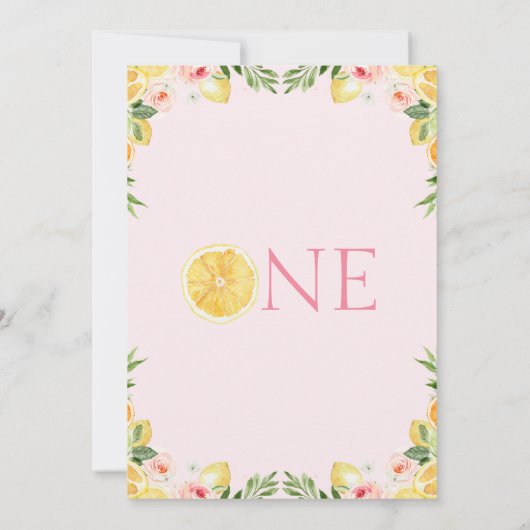 Roze Bloemen Citrus Ze is een lief een 1e verjaard Kaart (Achterkant)