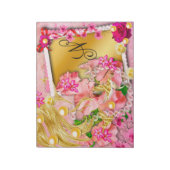 Roze Bloemen Collage Fairy Gouden Vogel Monogramme Notitieblok (Linkerzijde)