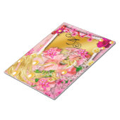 Roze Bloemen Collage Fairy Gouden Vogel Monogramme Notitieblok (Schuin)
