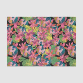 Roze bloemen collage op zwarte achtergrond tissuepapier