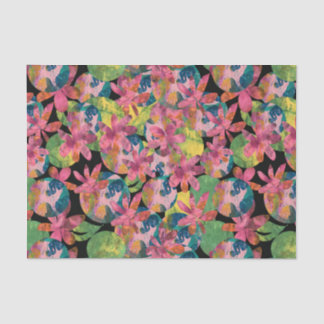 Roze bloemen collage op zwarte achtergrond tissuepapier