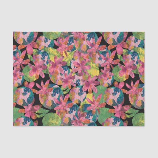 Roze bloemen collage op zwarte achtergrond tissuepapier (Voorkant)