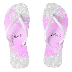 Roze Bloemen & Confetti Glitters Bruiloft Teenslippers