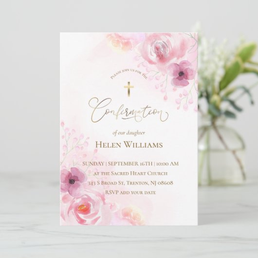 roze bloemen | Confirmation!REMOVE! Kaart (Staand voorkant)