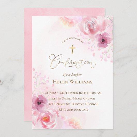 roze bloemen | Confirmation!REMOVE! Kaart (Voorkant / Achterkant)