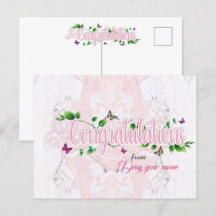 Roze bloemen congratulaatietekst briefkaart