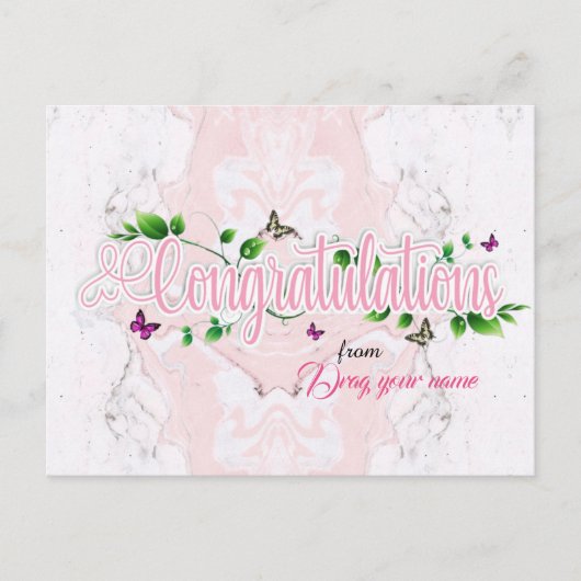 Roze bloemen congratulaatietekst briefkaart (Voorkant)