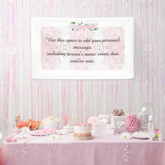 Roze bloemen Congratulations tekst Banner (Feest)