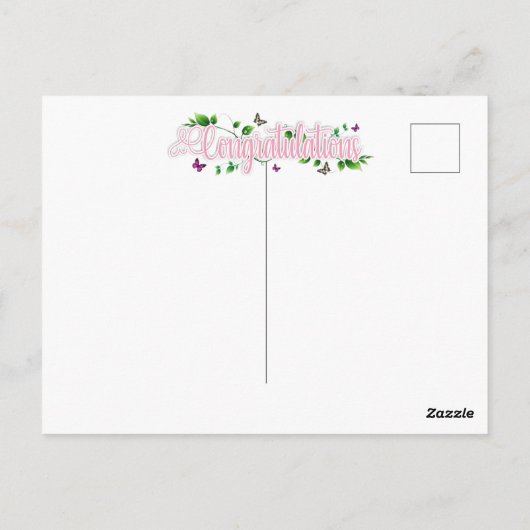 Roze bloemen Congratulations tekst briefkaart (Achterkant)