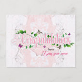 Roze bloemen Congratulations tekst briefkaart (Voorkant)