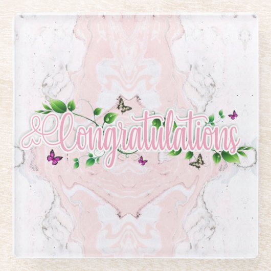Roze bloemen Congratulations tekst Onderzetter (Voorkant)