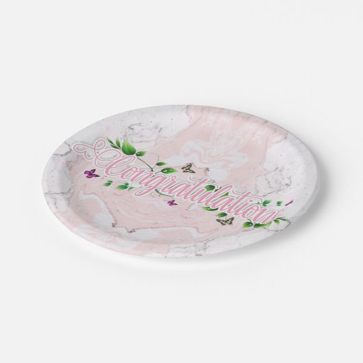 Roze Bloemen Congratulations tekst Papieren bord (Gekanteld)