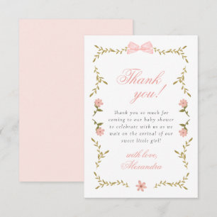 Roze Bloemen Coquette Baby shower Dank u kaart