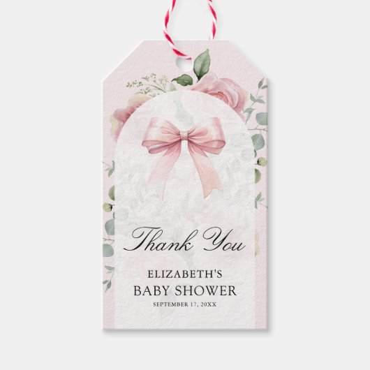 Roze Bloemen Coquette Bow Baby shower Dank u Cadeaulabel (Voorkant)