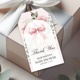 Roze Bloemen Coquette Bow Baby shower Dank u Cadeaulabel