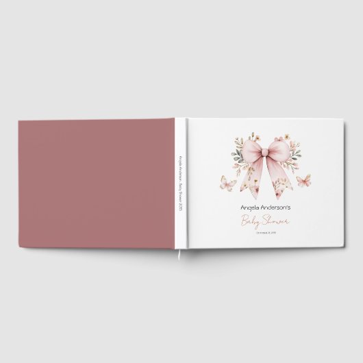 Roze Bloemen Coquette Bow Baby shower Gastboek Gastenboek (Volledig)
