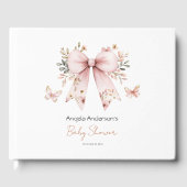 Roze Bloemen Coquette Bow Baby shower Gastboek Gastenboek (Voorkant)