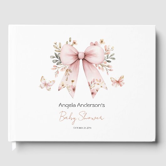 Roze Bloemen Coquette Bow Baby shower Gastboek Gastenboek (Voorkant)