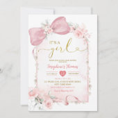 Roze Bloemen Coquette Bow Het is een Meisje Baby s Kaart (Voorkant)