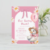 Roze Bloemen Coquette Een Lucky Duck Verjaardag Kaart (Staand voorkant)