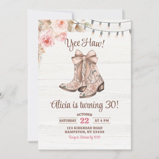 Roze Bloemen Coquette Laarzen Verjaardag Kaart (Voorkant)