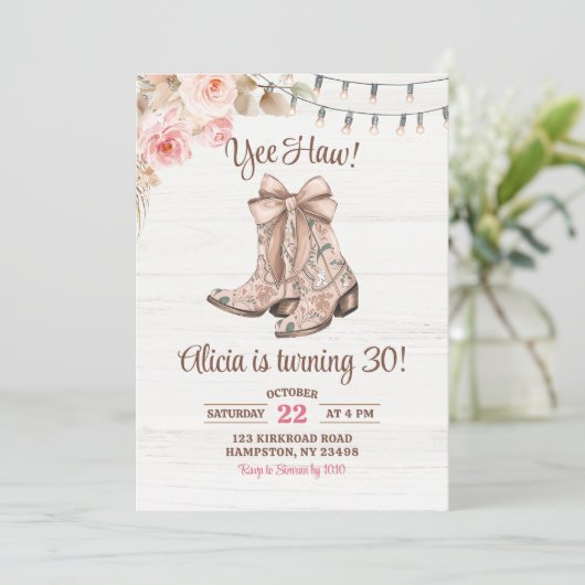 Roze Bloemen Coquette Laarzen Verjaardag Kaart (Staand voorkant)